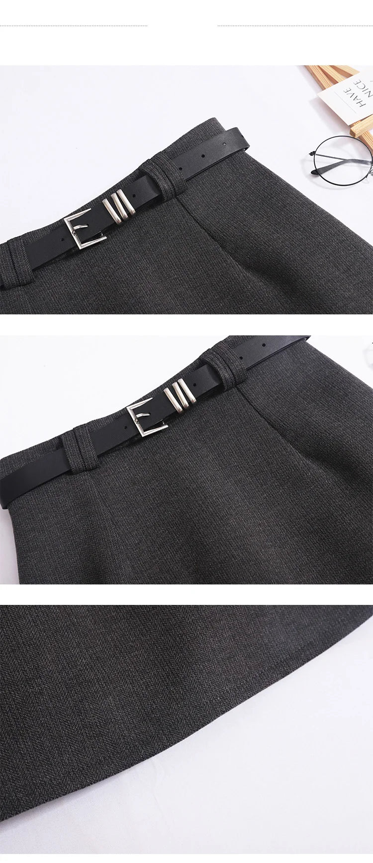 Saia de Lã com Cinto – Modelo A-Line Cintura Alta, Elegante