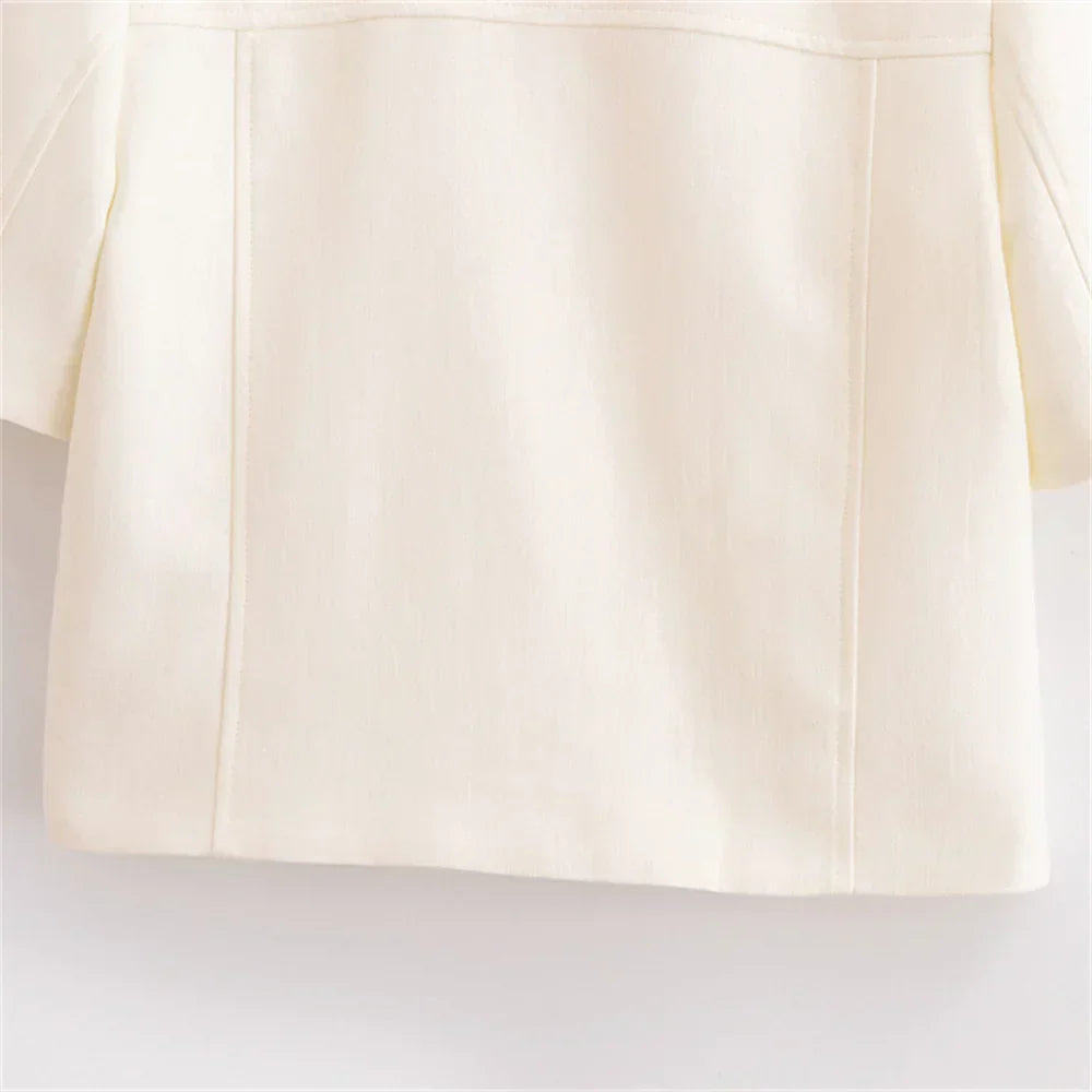 Conjunto Feminino Elegância Clássica – Blazer Transpassado com Botões Duplos e Calça de Cintura Alta