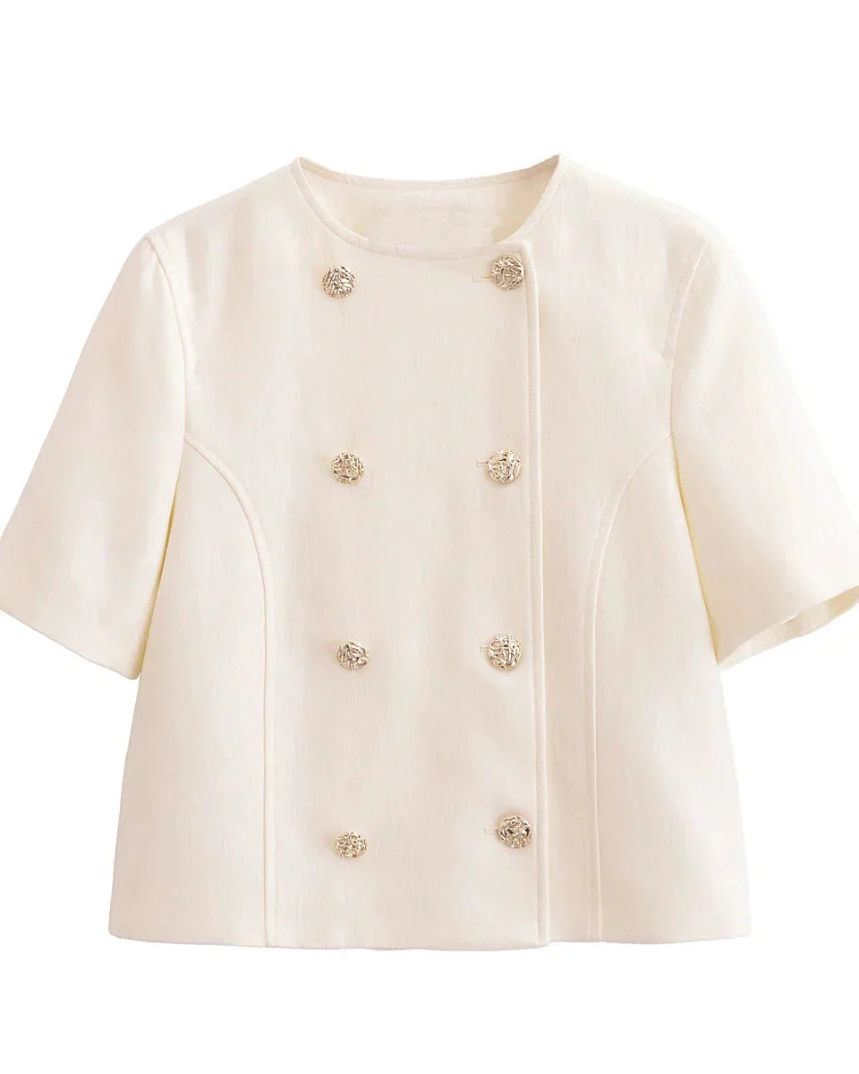 Conjunto Feminino Elegância Clássica – Blazer Transpassado com Botões Duplos e Calça de Cintura Alta