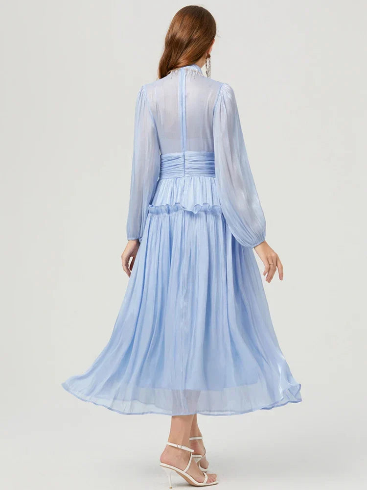 Vestido de Verão SEDA – Luxo Francês, Franjas, Pregas e cristais