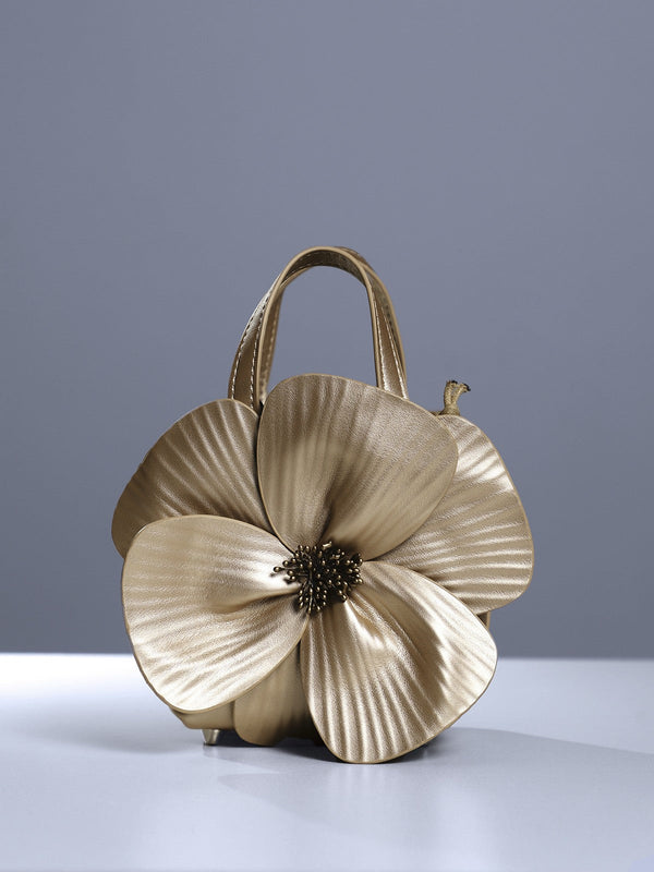 Bolsa Acsah em Couro Dourado com Flor
