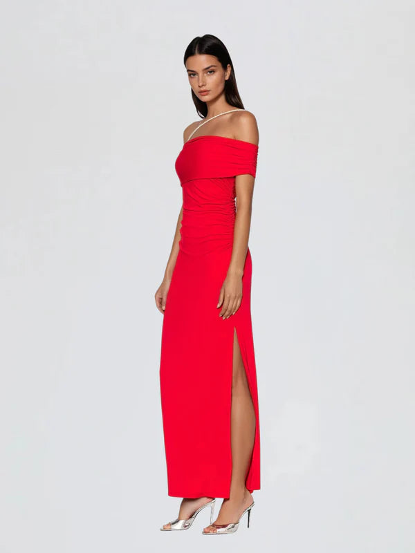 Vestido Longo Alcyone com Fenda e Alça Única