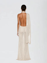 Vestido Longo Calore com Recortes e Echarpe nas Costas