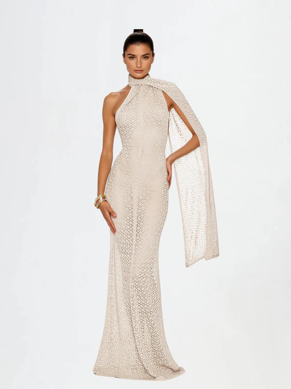 Vestido Longo Calore com Recortes e Echarpe nas Costas