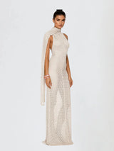 Vestido Longo Calore com Recortes e Echarpe nas Costas