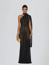 Vestido Longo Calore com Recortes e Echarpe nas Costas