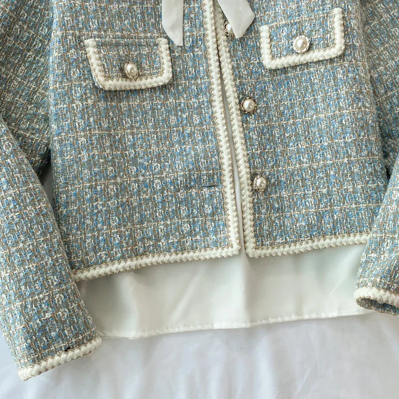 ConjuntoTweed Xadrez – Blazer Manga Longa + Saia A-Line Assimétrica