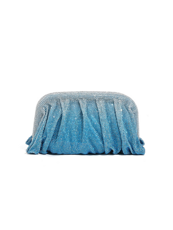 Clutch Marigold Azul com Cristais e Drapeado – Luxo Moderno e Elegância Atemporal