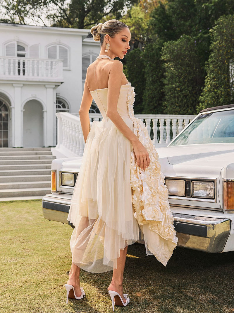 Vestido Midi Nyviera Amarelo Tomara-Que-Caia com Flores – Delicadeza e Feminilidade em Evidência