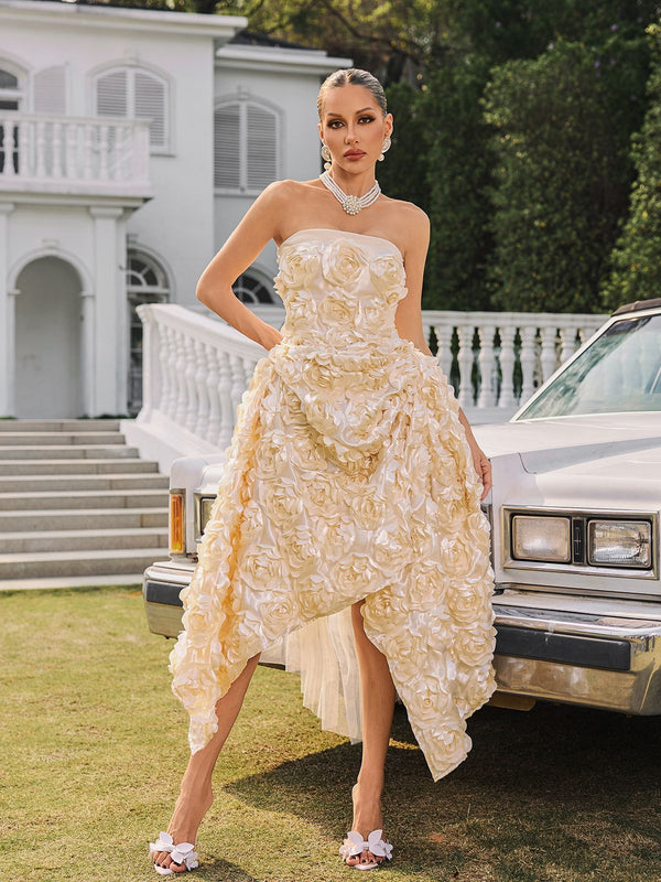 Vestido Midi Nyviera Amarelo Tomara-Que-Caia com Flores – Delicadeza e Feminilidade em Evidência