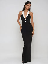 Vestido Longo Raerthar Decote Profundo em Bandagem