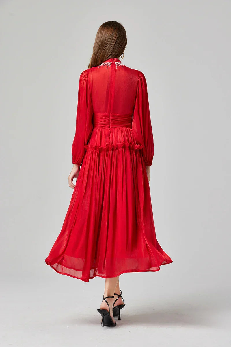 Vestido de Verão SEDA – Luxo Francês, Franjas, Pregas e cristais