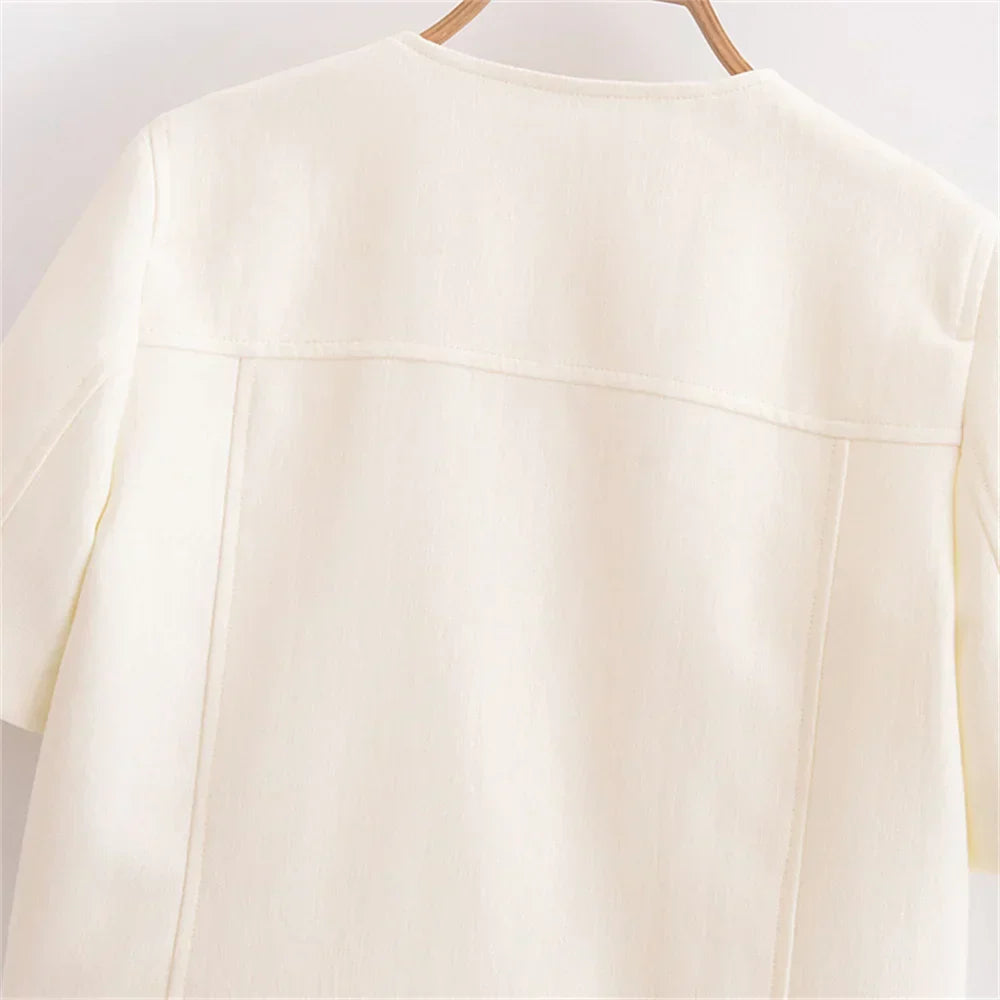 Conjunto Feminino Elegância Clássica – Blazer Transpassado com Botões Duplos e Calça de Cintura Alta