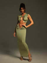 Conjunto Taralynn Verde com Babados e Saia Drapeada – Estilo Único e Sofisticação Contemporânea