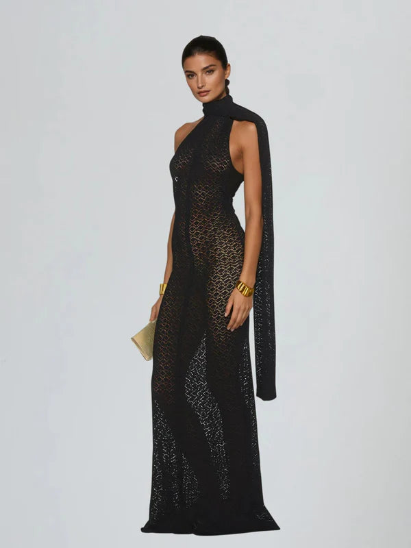 Vestido Longo Calore com Recortes e Echarpe nas Costas