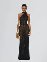 Vestido Longo Calore com Recortes e Echarpe nas Costas